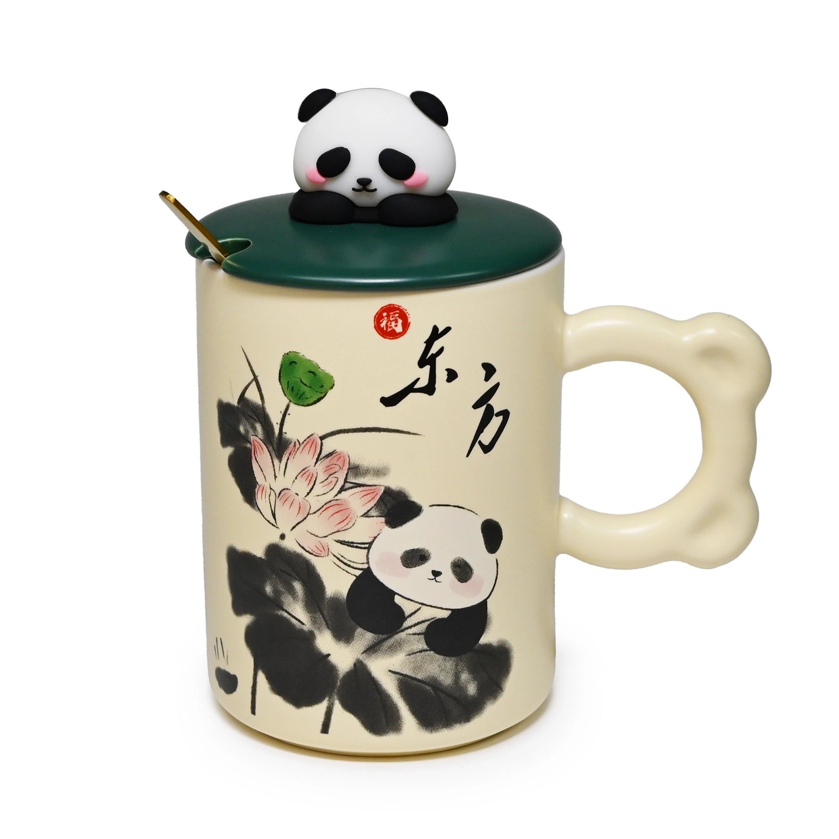 Panda Lotus Painting Mug with Spoon