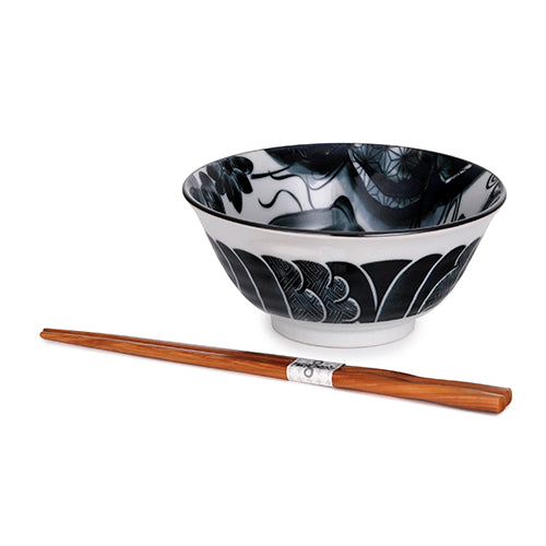 Blue and Black Koi Bowls and Chopsticks for 2