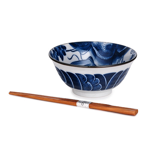 Blue and Black Koi Bowls and Chopsticks for 2