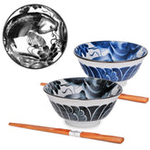 Blue and Black Koi Bowls and Chopsticks for 2