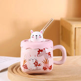 Rabbit Mushrooms 13oz Mug with Silicone Lid and Glass Straw