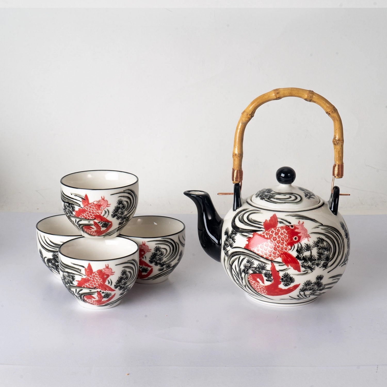 Red Koi Fish Tea Set