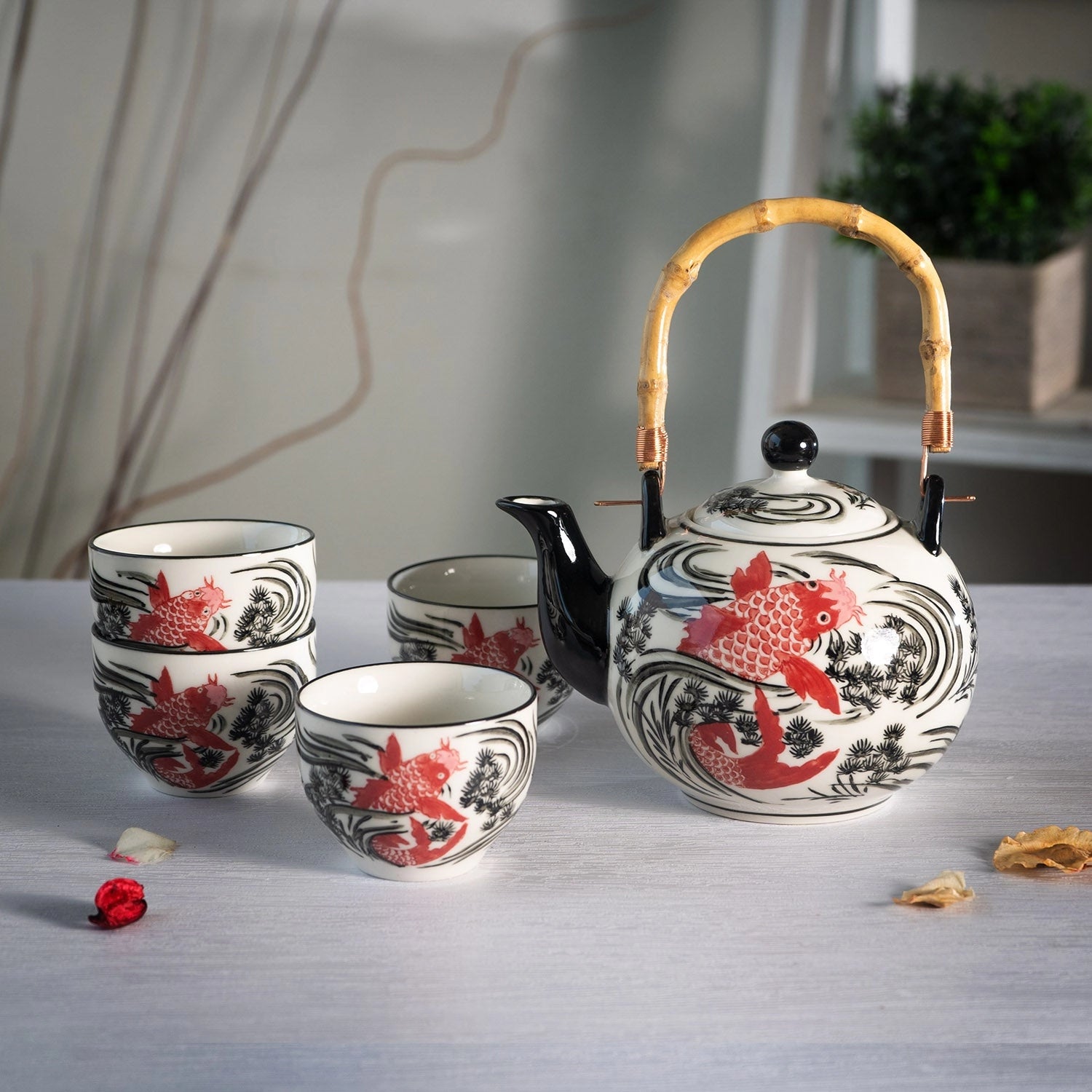 Red Koi Fish Tea Set