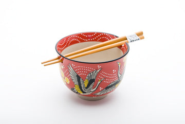 Crane Red Bowl w/Chopsticks