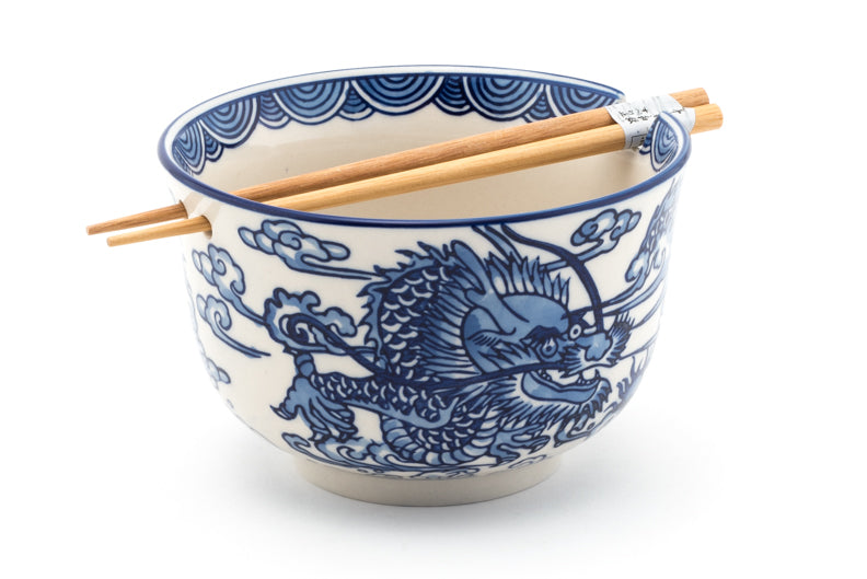 Cloud Dragon Blue Bowl w/Chopsticks