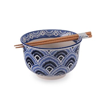Blue Pattern Bowl w/Chopsticks