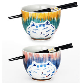 Aurora Cat Noodle Bowls and Chopsticks for 2