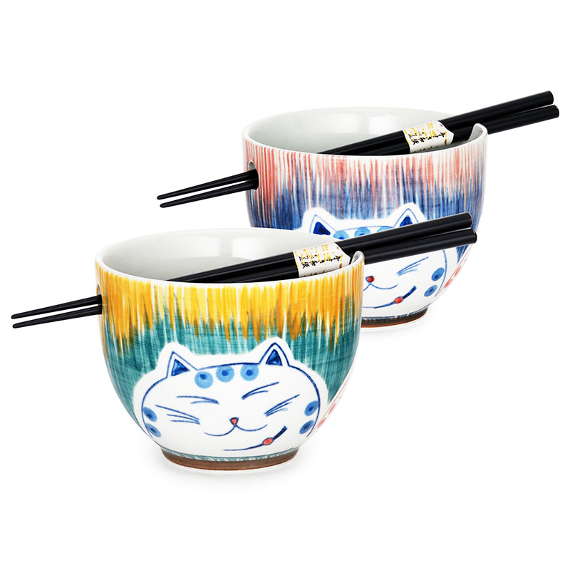 Aurora Cat Noodle Bowls and Chopsticks for 2