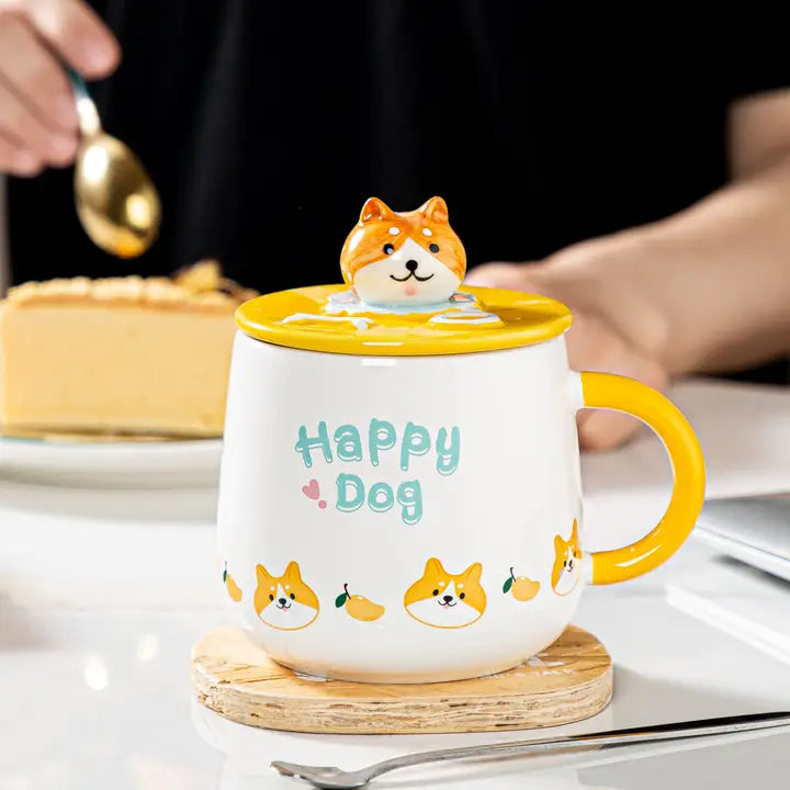 Shiba Inu Happy Dog 13oz Mug with Lid and Spoon