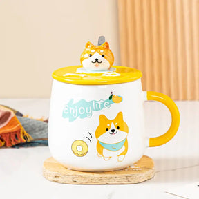 Shiba Inu Enjoy Life 13oz Mug with Lid and Spoon