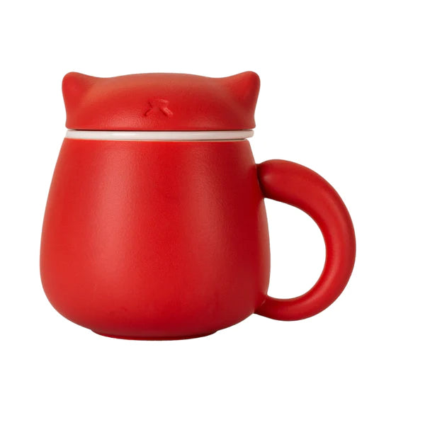 Modern Red Cat Mug with Infuser