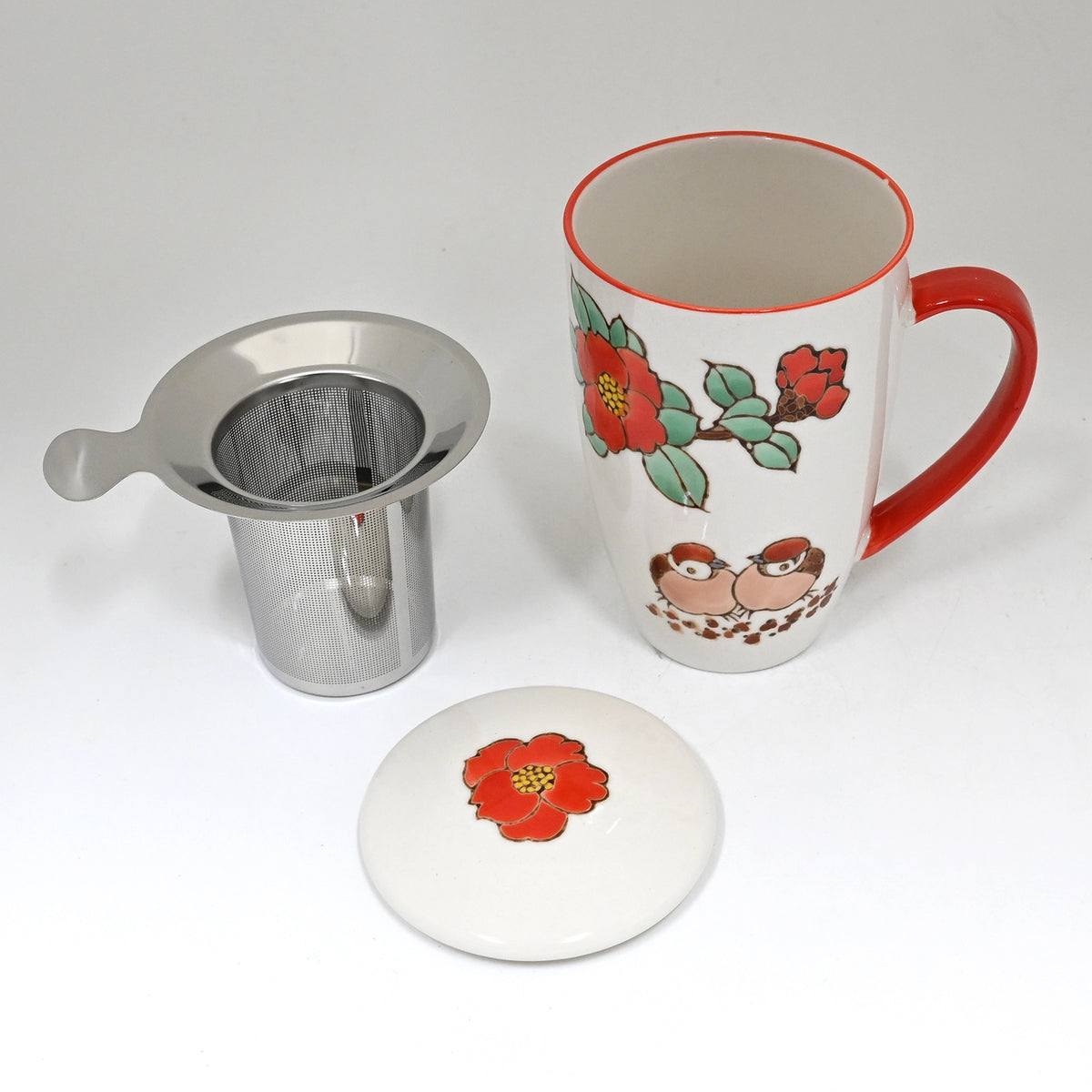 Twin Sparrows Tsubaki Camellia Design 15oz Mug with Infuser