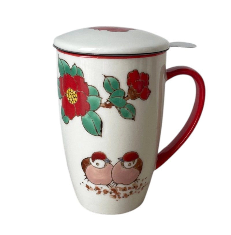 Twin Sparrows Tsubaki Camellia Design 15oz Mug with Infuser