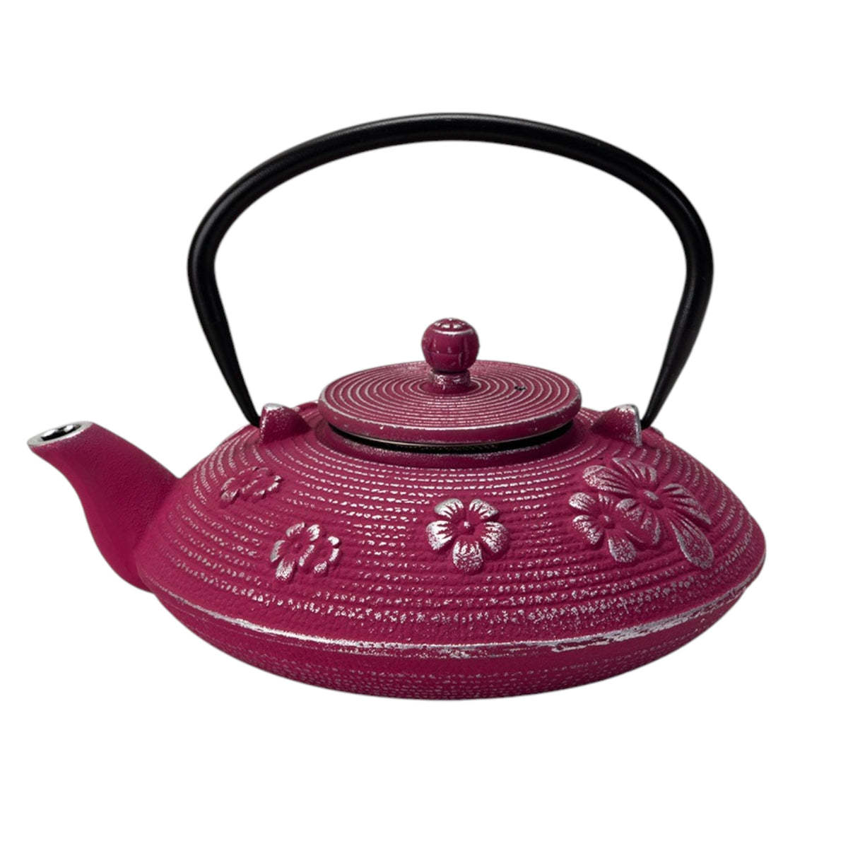 Magenta Ume Plum Blossoms 27 oz Cast Iron Tea Pot