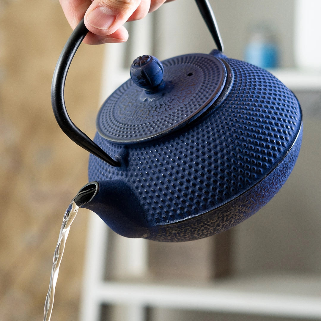 Navy Blue Hobnail 27 oz Cast Iron Tea Pot