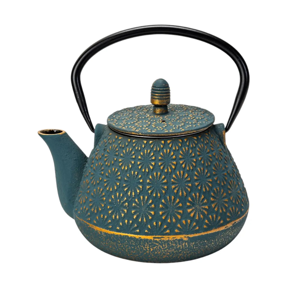 Teal Blue Plum Flower 32 oz Cast Iron Tea Pot