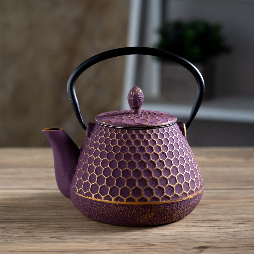 Purple Honeycomb 32 oz Cast Iron Tea Pot