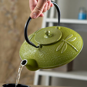 Green Dragonfly 37 oz Cast Iron Tea Pot