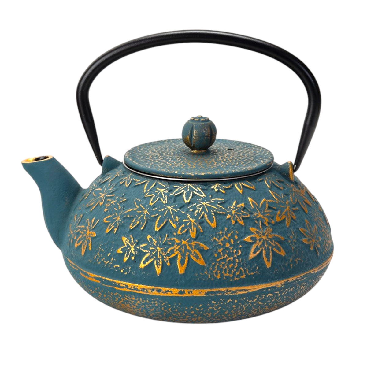 Turquoise Maple Leaves 40 oz Cast Iron Tea Pot