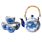 Round Oriental Ryu Dragon Tea Set 30 oz Tea Pot with 4 Cups
