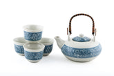Blue Tea Set with Blue Stripe and White Flowers