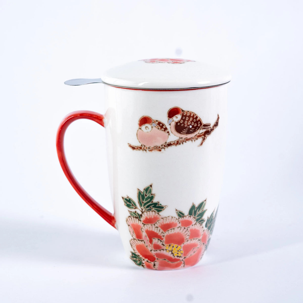 Twin Sparrows Botan Peony Design 15oz Mug with Infuser