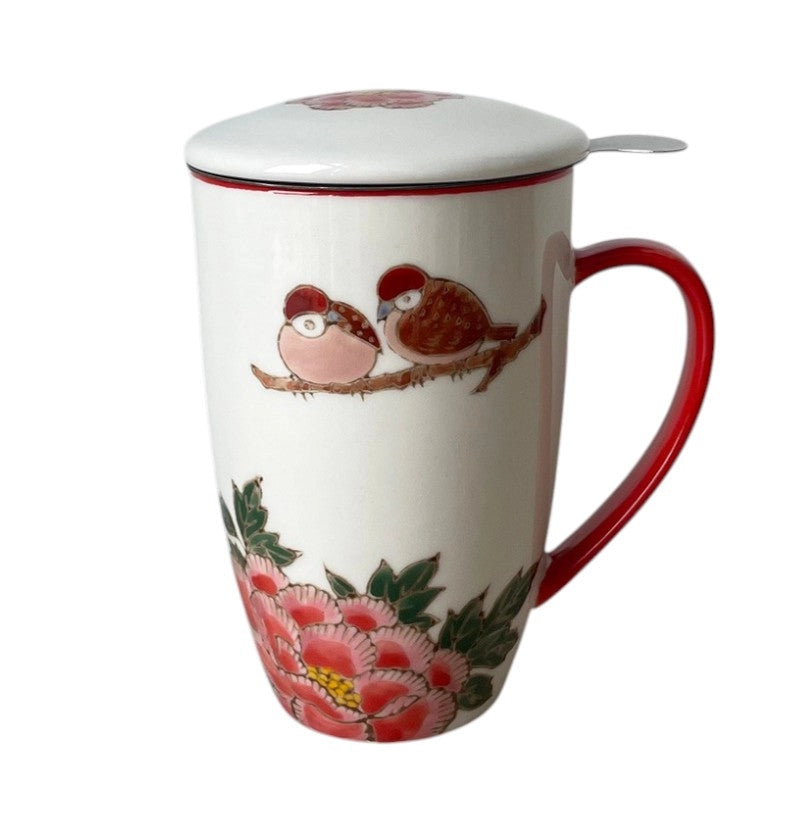 Twin Sparrows Botan Peony Design 15oz Mug with Infuser
