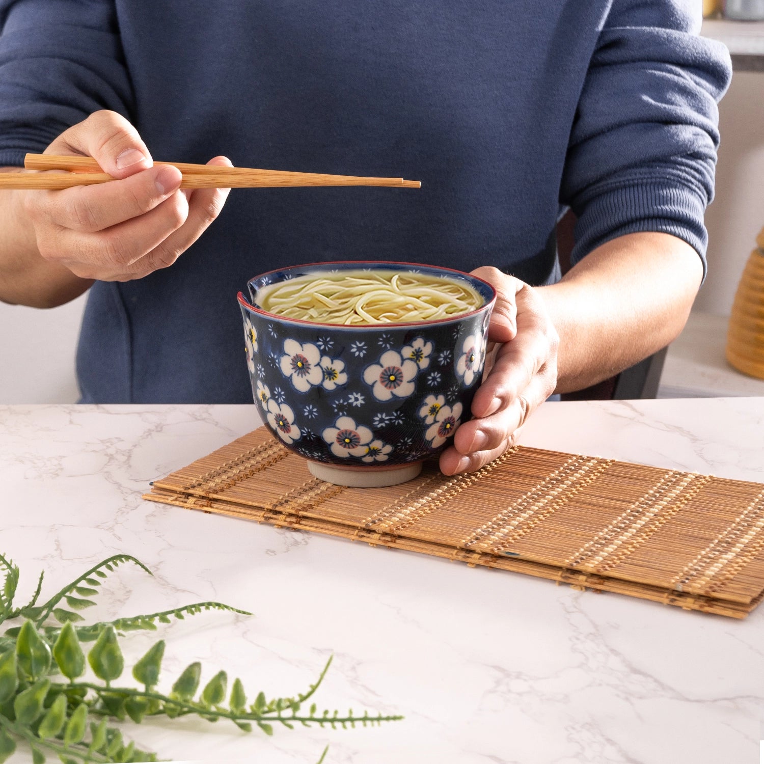 Ume Plum Design 18oz Bowl with Chopsticks Set