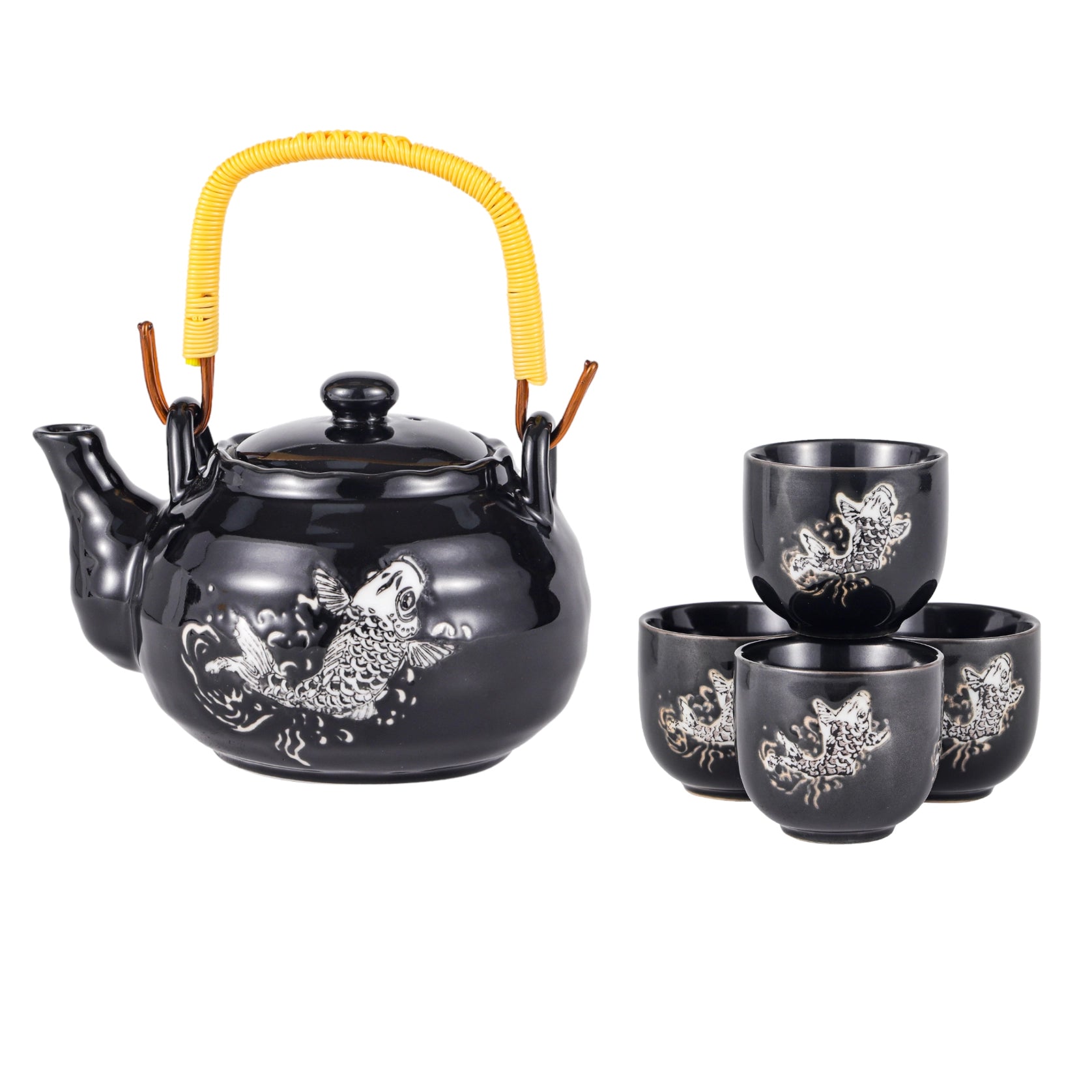 White Koi Fish Black Tea Set