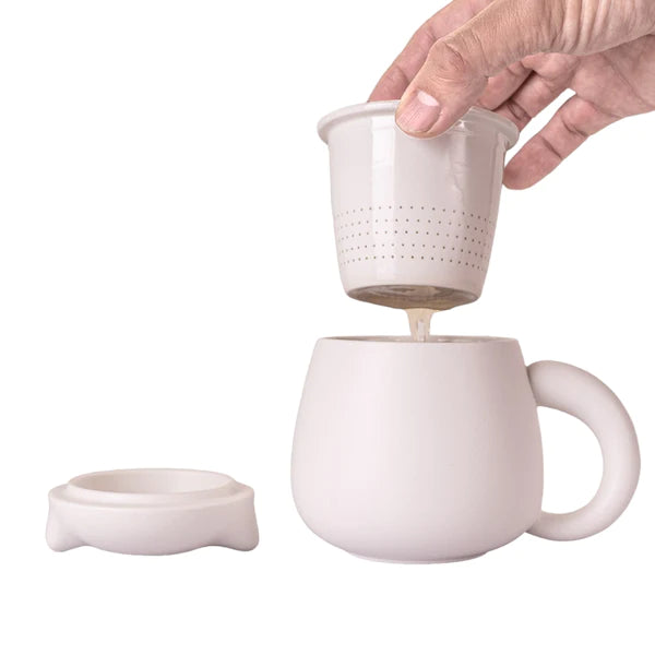 Modern White Cat Mug with Infuser