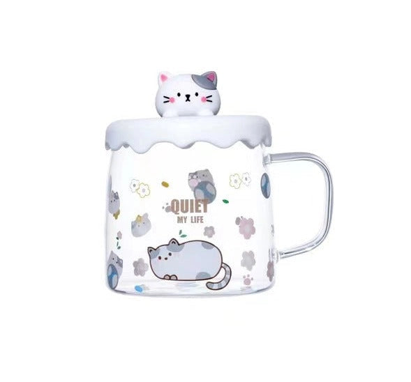 Gentle Cat 15oz Glass Mug with Lid