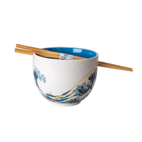 Kanagawa Wave Design Bowl with Chopsticks Set