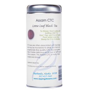 Back of 4-ounce tin of Assam CTC Loose Leaf Black Tea.