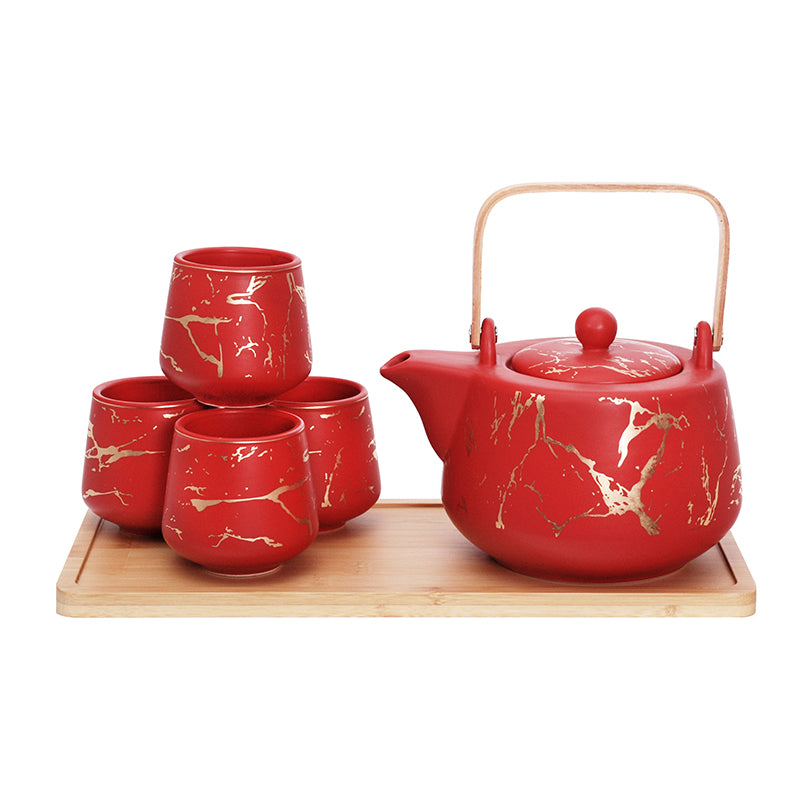 Marble Tea Sets with Bamboo Tray