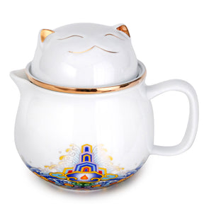 White Lucky Cat Tea Pot Set
