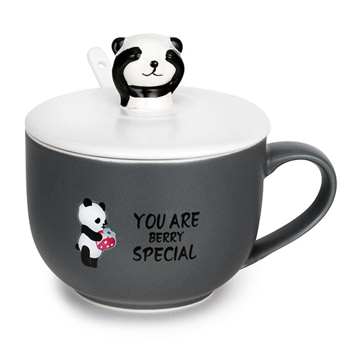 Panda Mug with Lid and Ceramic Spoon