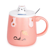 Cat Fishing Mug with Spoon and Ceramic Lid