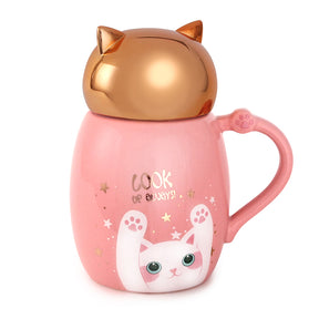Gold Cat Mug With Lid