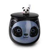 Round Black Panda Mug with Spoon and Ceramic Lid