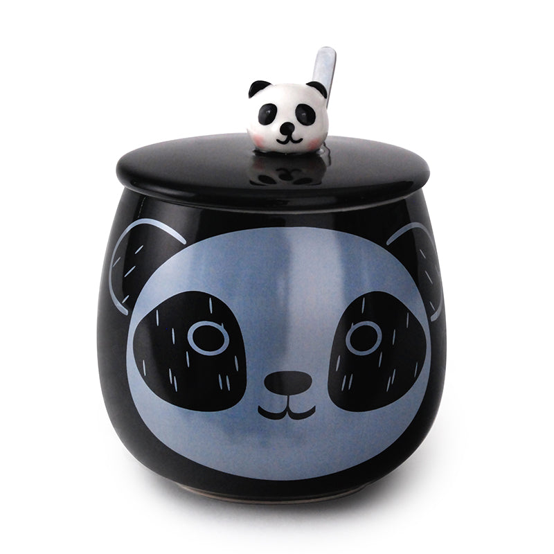 Other Brands Ceramic Mug w/Lid & Spoon Panda, 3.5D x 4.5H