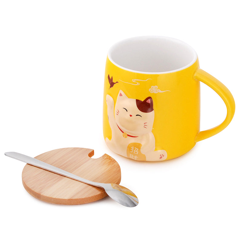 Mug w/lid & spoon With Calico Cat