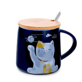 Taza con tapa y cuchara Con Gato Calico