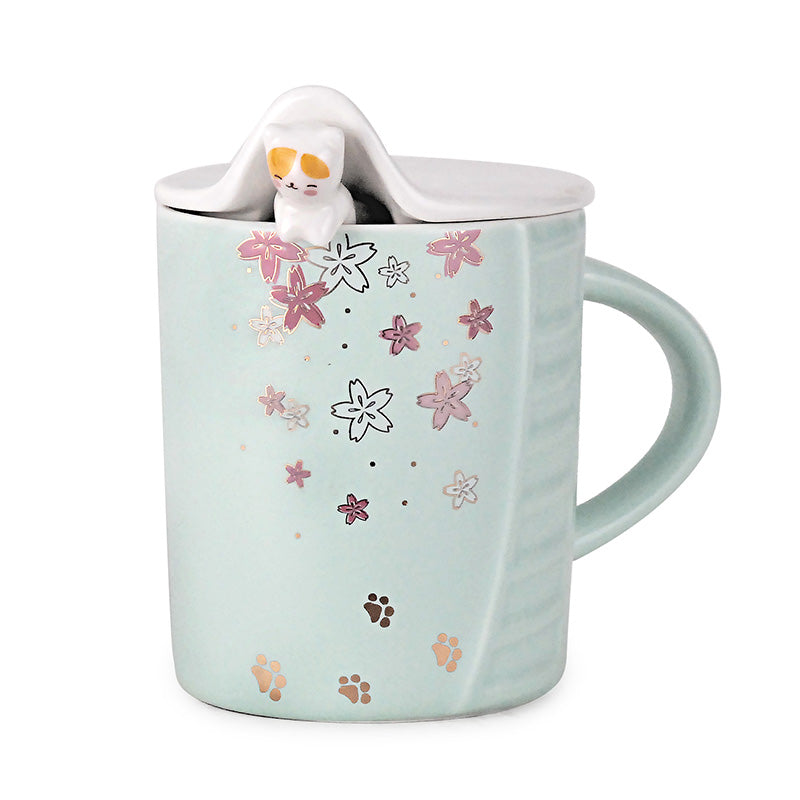 Cat Blanket Mug with Spoon and Ceramic Lid