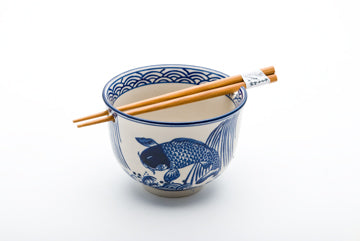 Blue and White Koi Bowl w/Chopsticks