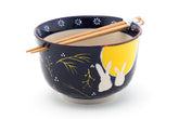 Yellow Moon Rabbit Bowl w/Chopsticks