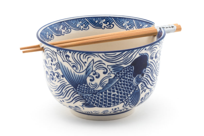 Blue Koi Bowl w/Chopsticks