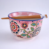Pink Straw Flowers Bowl w/Chopsticks