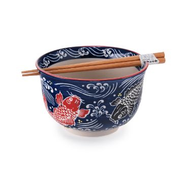 Koi Blue Bowl w/Chopsticks