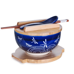 Blue Dragonflies BOWL WITH WOODEN LID AND TRIVET SET