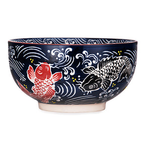Koi Bowl With Wooden Lid and Trivet Set
